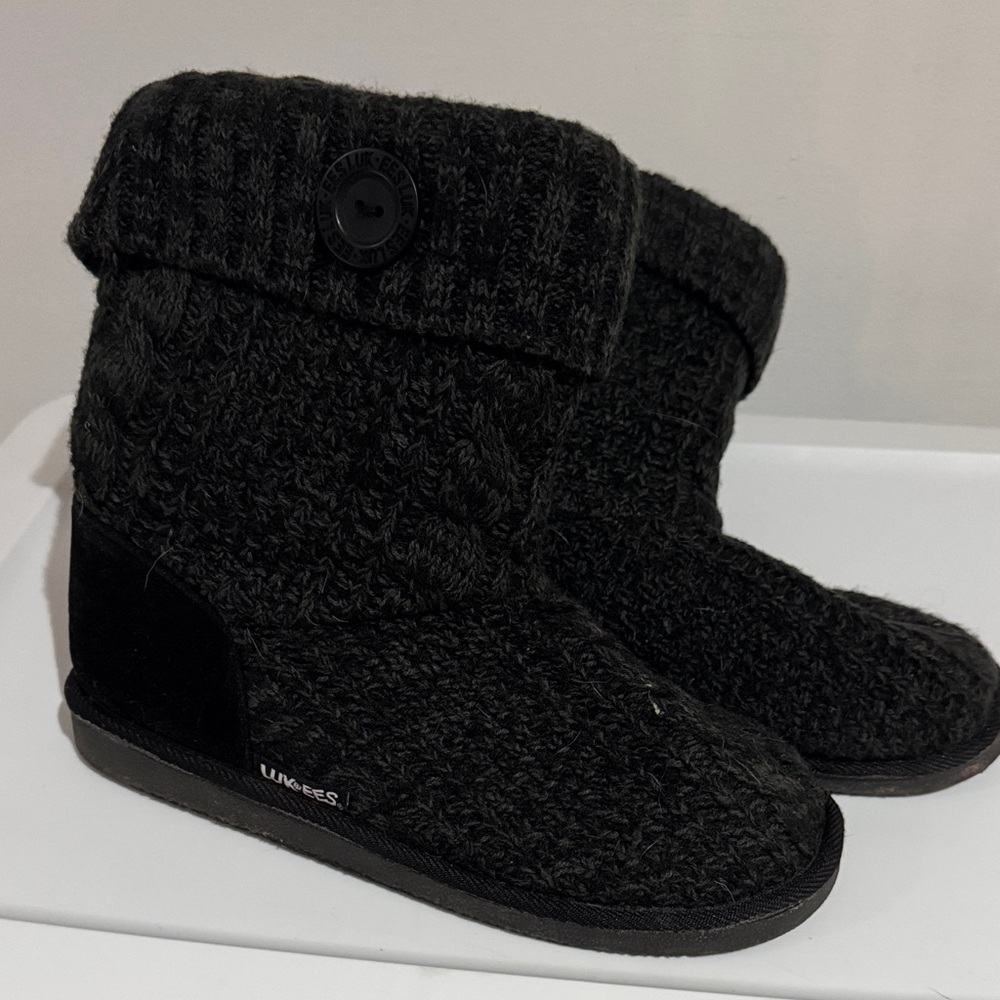 Black Knit Button Boots